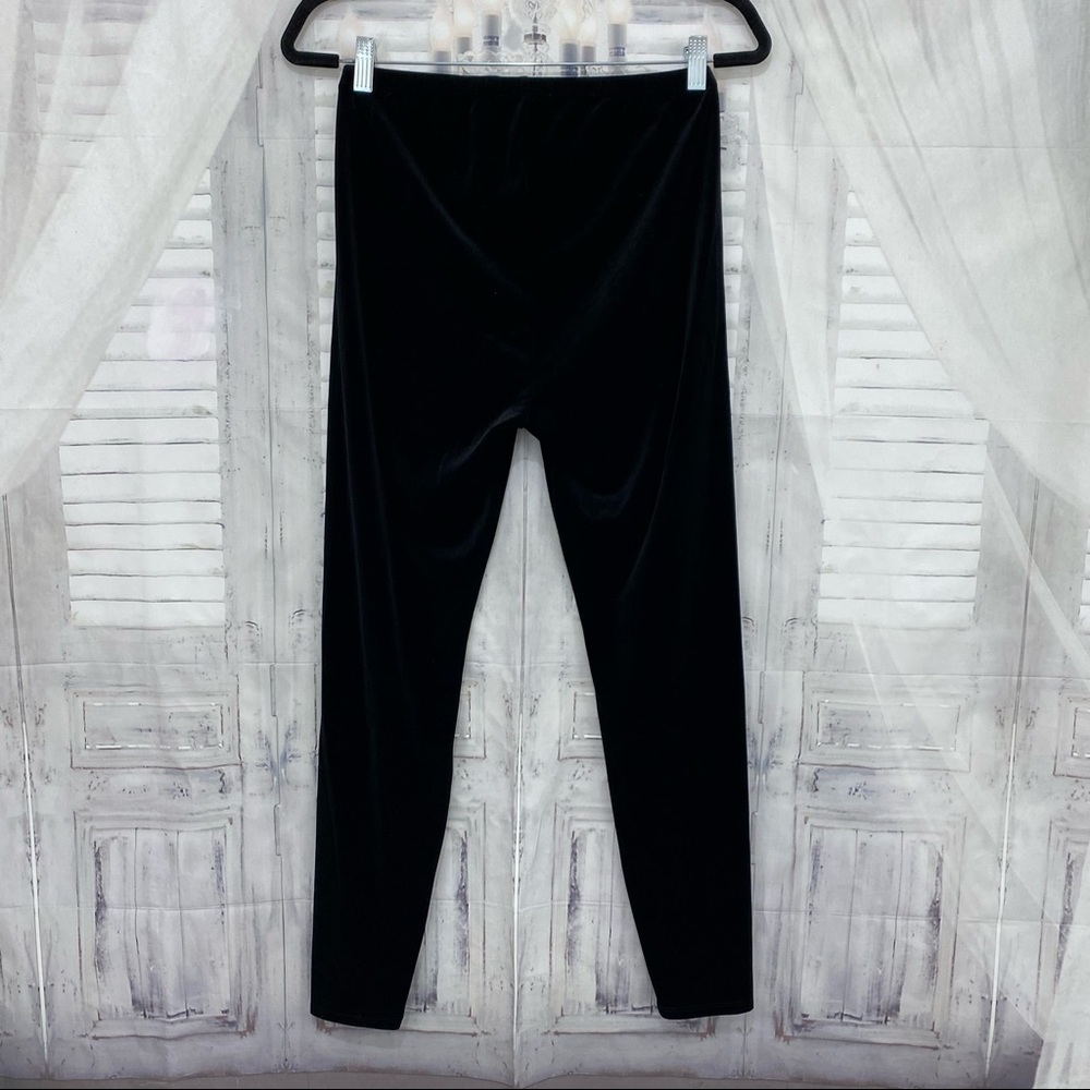 Eileen Fisher Black Velour Black Pull-On Ankle Leggings Recycled Polyester - Picture 6 of 9